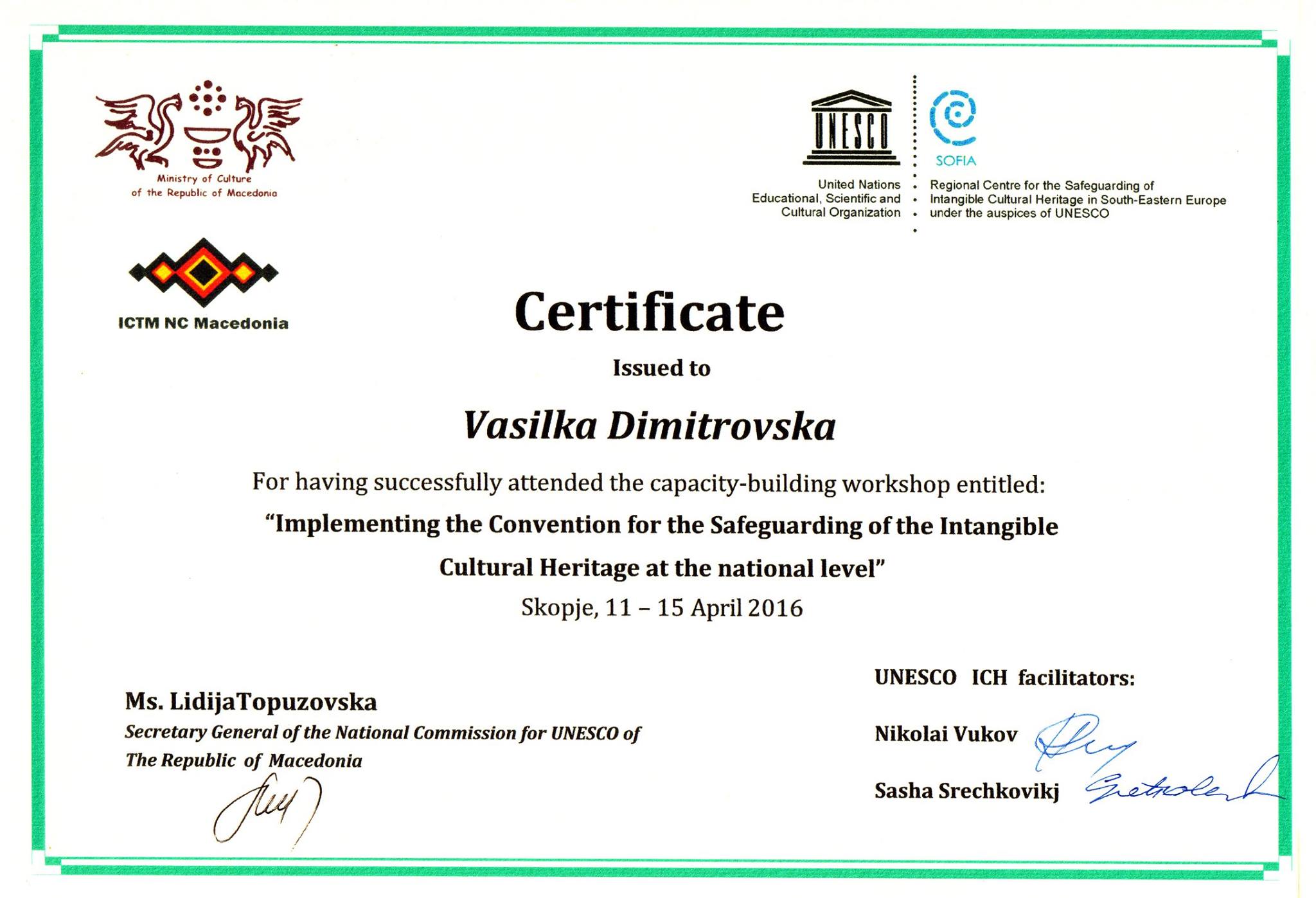 Vasilka_Dimitrovska_Certificate_UNESCO_ICH